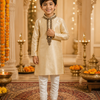 CFBW-36 | Boys' Gold & White Raw Silk Kurta Set with Embroidery – Churidar Trouser
