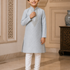 CFBW-37 | Boys' Silver & White Brocade Kurta Set with Embroidery – Churidar Trouser