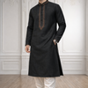 CFKP-97 Black Mix Fibre Kurta with White Churidar - Classic Contrast Set