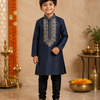 CFBW-28 | Boys Cotton Kurta with Embroidery Work & Churidar Trouser — Black