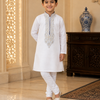 CFBW-38 | Boys' All-White Raw Silk Kurta Set with Embroidery – Churidar Trouser