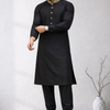 CFKP-118 Black Raw Silk Kurta with Churidar - Classic Luxury Ensemble