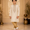 CFBW-34 | Boys' Gold Churidar Trouser with Beige Embroidery – Mix Cotton