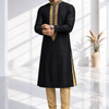 CFKP-129 Black & Gold Raw Silk Kurta Set - Luxe Men's Ethnic Ensemble