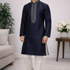 CFKP-08 Men's Navy Blue Raw Silk Kurta Set – Luxurious Ethnic Elegance