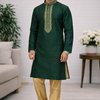CFKP-09 Men's Dark Green Raw Silk Kurta Set – Regal Ethnic Sophistication