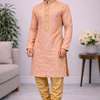 CFKP-37 Men's Peach Jacquard Kurta Set – Softly Woven Festive Elegance