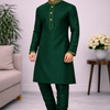 CFKP-42 Men's Green Raw Silk Kurta Set – Earthy Refinement & Silk Luxury