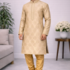 CFKP-59 Men's Gold Raw Silk Kurta Set – Timeless Ceremonial Grandeur