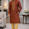 CFKP-144 Men's Maroon Brocade Kurta Set – Rich Heritage, Festive Magnificence