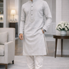 CFKP-149 Men's Light Grey Mix Fibre Kurta Set – Subtle Refinement, Modern Ethnic Style