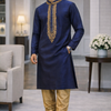 CFKP-150 Men's Raw Silk Kurta with Gold Churidar Pajama – Regal Contrast Ensemble