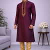 Raw Silk Plum Color Kurta Set - CFKP-162