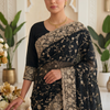 CFSAR-123 | Georgette Saree | Silver Zari & Stone Work|Black