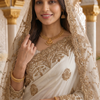 CFSAR-201 | Champagne Crepe Saree | Heavy Antique Zari Work with Net Dupatta