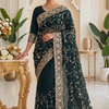 CFSAR-123 | Georgette Saree | Silver Zari & Stone Work | Green