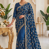 CFSAR-119 | Soft Shimmer Georgette Saree | Sequin & Katdana Work | Teal Blue