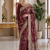 CFSAR-122 | Banarsi Georgette Party Wear Saree | Heavy Jaal, Sequin & Bead Work | Plum