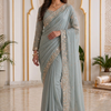 CFSAR-131 | Shimmer Georgette Saree | Sequin & Nalpi Work | Sea Green