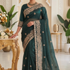 CFSAR-117 | Soft Burberry Saree | Zari & Stone Work | Bottle Green