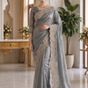 CFSAR-137 | Soft Fancy Fabric Saree | Resham & Stone Work | Grey