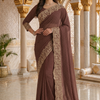 CFSAR-206 | Rose Brown Chinon Saree | Heavy Hand Work Border