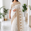 CFSAR-103  | White Crepe Embroidery Saree | Stone Work