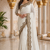 CFSAR-182 | White Soft Chinon Saree | Gold Work