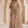 CFSAR-190 | Peach Designer Net Kasab Full Jaal Saree | Anmol Gold Dapka & Swarovski Stone Border