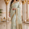 CFSAR-176 | Sea Green Designer Satin Silk Banarasi Saree | Swarovski Stone Hand Work