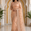 CFSAR-168 | Peach Net Saree | Resham & Stone Work