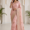 CFSAR-195 | Pink Organza Designer Saree | Heavy Kasab Pitta Work with Pearls & Sequins