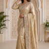 CFSAR-193 | Golden Beige Designer Soft Organza Banarasi Saree | Resham & Sequin Bead Border Work