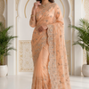 CFSAR-158 | Peach Net Saree | Heavy Resham, Stone & All-Over Jaal Work