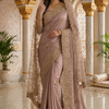 CFSAR-201 | Champagne Taupe Crepe Saree | Heavy Antique Zari Work with Net Dupatta