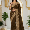 CFSAR-196 | Olive Brown Georgette Saree | Gold Zari & Stone Work