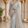 CFSAR-194 | Ice Blue Designer Soft Net Saree | Parsi Work