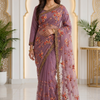 CFSAR-174 | Mauve Designer Net Saree | Multithread Resham & Swarovski Stone Border Work