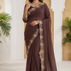 CFSAR-183 | Brown Chinon Saree | Stone, Bead & Long Katdana Work