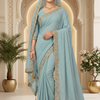 CFSAR-202 | Sky Blue Crepe Saree | Heavy Katdana Work with Matching Net Dupatta