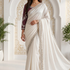 CFSAR-200 | White Crepe Designer Saree | Stone, Bead & Katdana Work