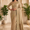 CFSAR-173 | Beige Gala Khaddi Banarsi Saree | Intricate Hand Work