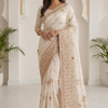CFSAR-195 | Ivory Organza Designer Saree | Heavy Kasab Pitta Work with Pearls & Sequins