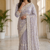 CFSAR-165 | Lavender Soft Net Saree | Resham & Stone Work
