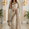 CFSAR-213 | Luxury White Heavy Embroidered Chinon Bridal Saree with Designer Net Dupatta