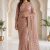 CFSAR-161 | Peach Net Saree | Resham & Stone Work
