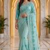 CFSAR-166 | Sea Green Fancy Soft Net Saree | Heavy Stone, Cutdana & Bead Work