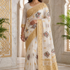 CFSAR-179 | White Designer Soft Organza Banarsi Saree | Reshmi Buta & Swarovski Stone Work