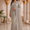 CFSAR-163 | White Net Saree | Heavy Resham & Stone Work