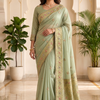 CFSAR-173 | Green Gala Khaddi Banarsi Saree | Intricate Hand Work